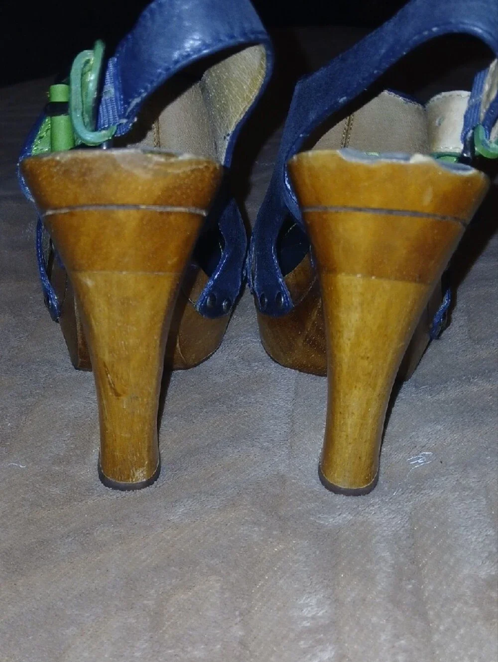 Frye Womens Dara Slingback Black And Green Leather Wooden Heels   Sz: 8.5
